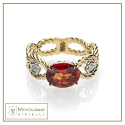 Anello Intrecci ovali con fiori e pietra